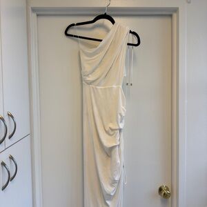 Asymmetric One-Shoulder White Draped Women's Dress